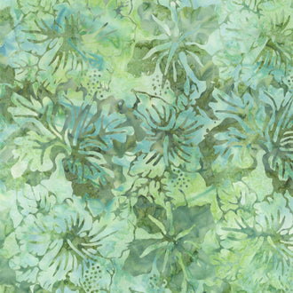 Tonga Batiks - Grasshopper Hibiscus Moss Yardage