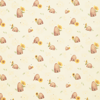 Honey Bees and Flowers Please - Beehives Yellow Yardage