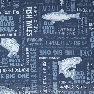Old Guys Rule - Fishing Gone Fishing Denim Yardage