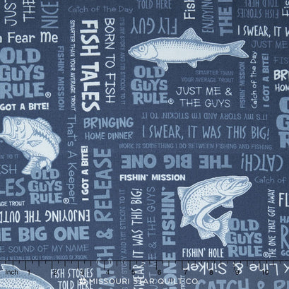 Old Guys Rule - Fishing Gone Fishing Denim Yardage