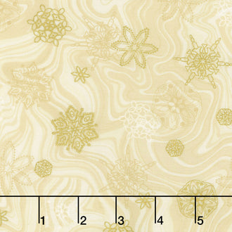 Holiday Flourish 11 - Holiday Marble Snowflakes Ivory Metallic Yardage