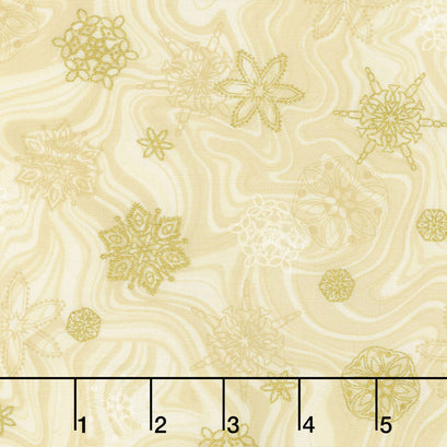 Holiday Flourish 11 - Holiday Marble Snowflakes Ivory Metallic Yardage