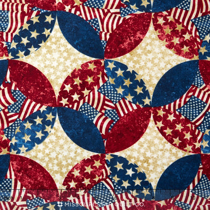 Stonehenge - Old Glory Stars & Stripes IV Stars and Circles Patriotic Blue Multi Yardage