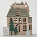 Printed Wood Foldable Village Scene with Tree and Snowmen