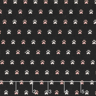 Meow and Forever - Paw Prints Black Yardage