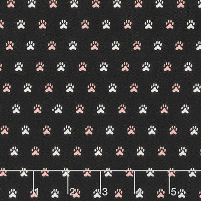 Meow and Forever - Paw Prints Black Yardage
