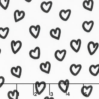 Penned Pals Flannel - Shadow Colorstory Hearts Black Yardage