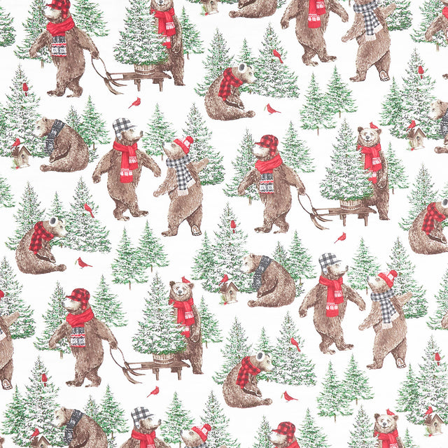 Beary Merry Christmas - Forest Bears White Multi Yardage Primary Image