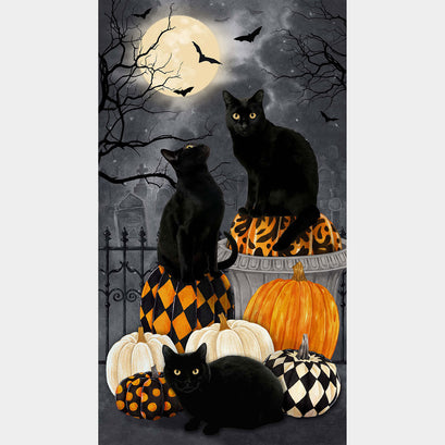 Hallow's Eve - BlackCat and PumpkinsBlack Multi Panel