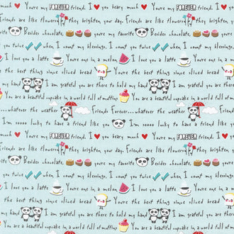 Panda Love - Words Aqua Yardage