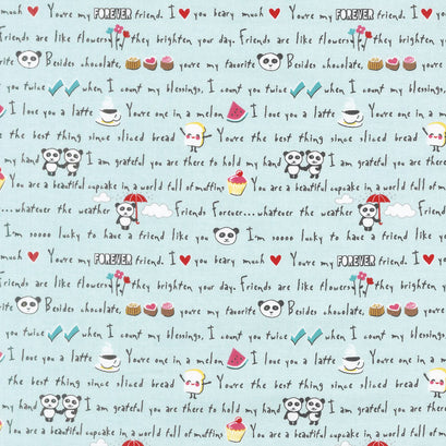 Panda Love - Words Aqua Yardage