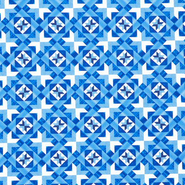 Faith, Family, Freedom - Patriotic Geo Patchwork Cheater Blue Yardage Primary Image