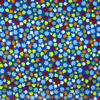 Dandy Dinos - Paw Prints Blue Yardage