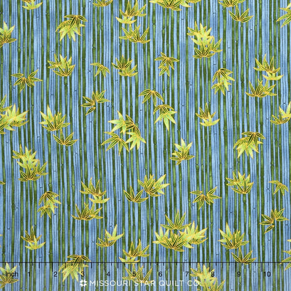 Akiko - Neutral Bamboo Blue Metallic Yardage
