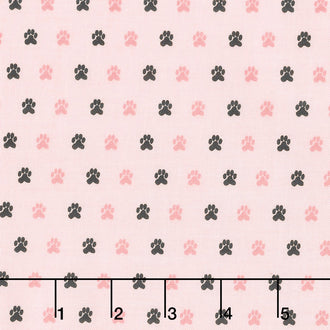 Meow and Forever - Paw Prints Pink Yardage