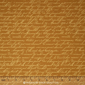 French Roosters - French Script Gold Yardage