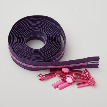 Sallie Tomato Tula Pink #5 Nylon Zipper Tape & Pulls - Dark Purple with Pink Coil Alternative View #1