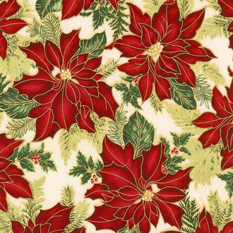 Holiday Flourish 10 - Holiday Large Poinsettias Holiday Metallic Yardage