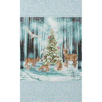 Winter White 3 - Winter Tree Animals Snow Winter Metallic Panel
