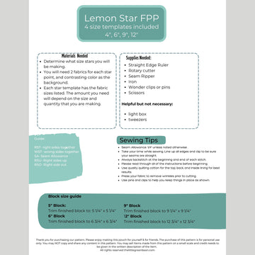 Digital Download - Lemon Star FPP Blocks Pattern Alternative View #1