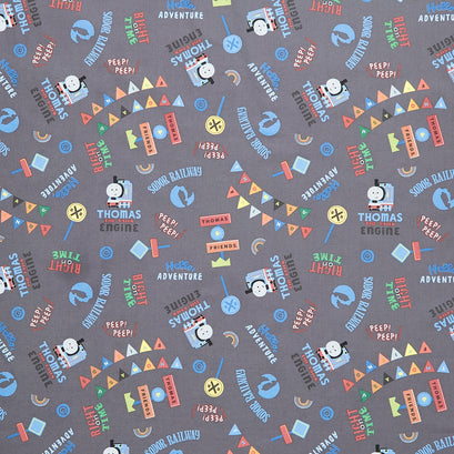 Thomas and Friends Sodor Railway - Words Charcoal Yardage