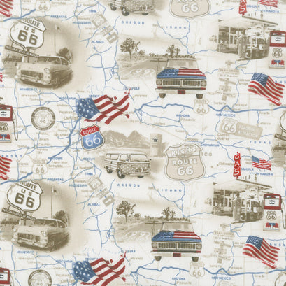 All American Road Trip - Travel Map Tan Yardage
