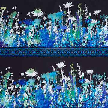 I Dream In Color - Floral Border Stripe Blue Yardage