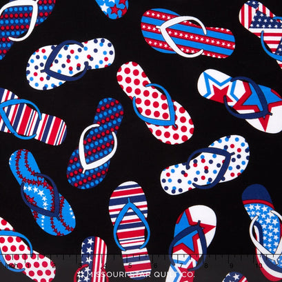 All American - Patriotic Flip Flop Black Yardage