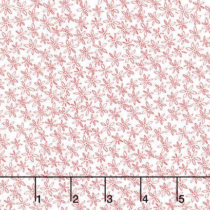 Garden Redwork - Ditsy Floral Outline White Yardage
