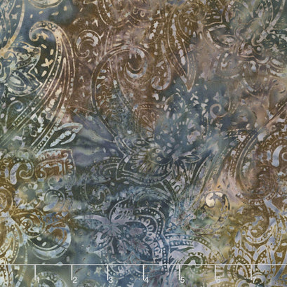 Tonga Batiks - Stonewash Jacobean Paisley Storm Yardage