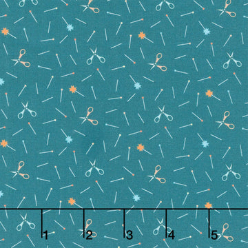 Welcome To Quilt Town - Scissors and Pins Teal Yardage