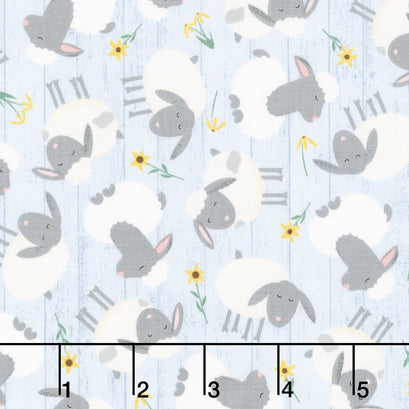 Farm-tastic Friends - Tossed Sheep Blue Yardage