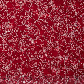 Winter's Grandeur 4 - Winter Colorstory Scroll Scarlet Metallic Yardage