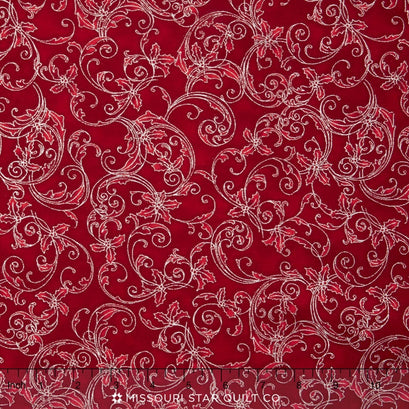 Winter's Grandeur 4 - Winter Colorstory Scroll Scarlet Metallic Yardage