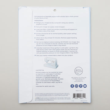 Colorfast Sew-In Fabric Sheets Inkjet Printables - White (10 Sheets)