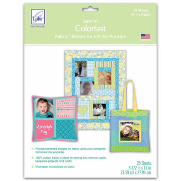 Colorfast Sew-In Fabric Sheets Inkjet Printables - White (25 Sheets)