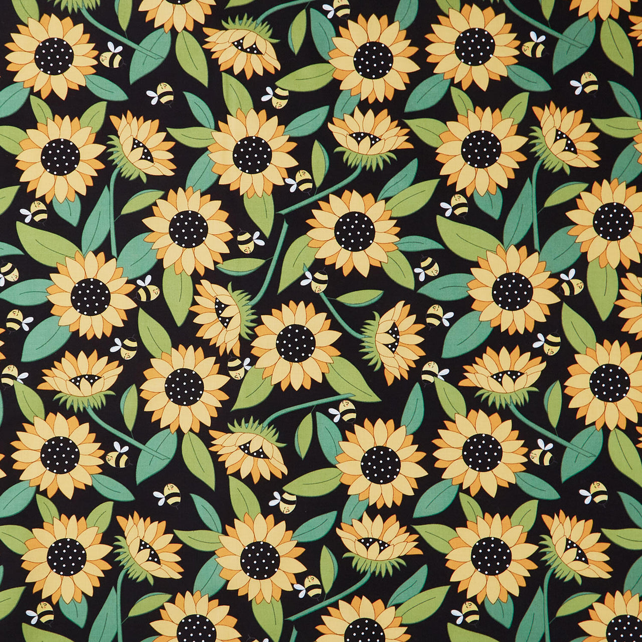Sunny Honey - Blooms Abuzz Black Yardage