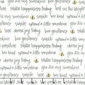 Sunny Honey - Bee Positive White Yardage