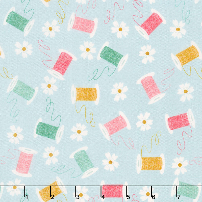 Bloom and Sew - Spools and Blooms Sky Yardage