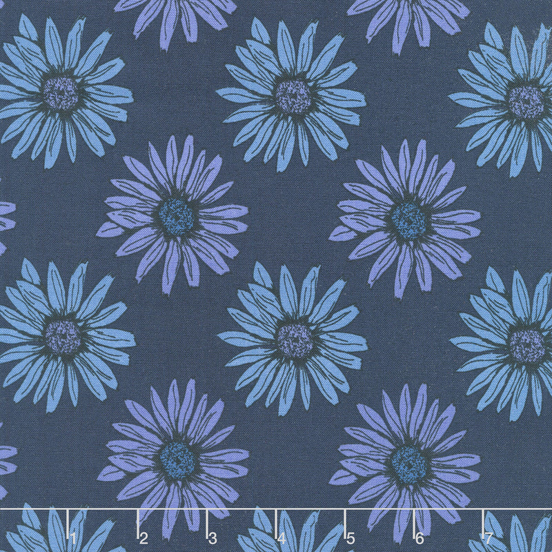 Mystic Meadow - Big Daisy Blue Yardage
