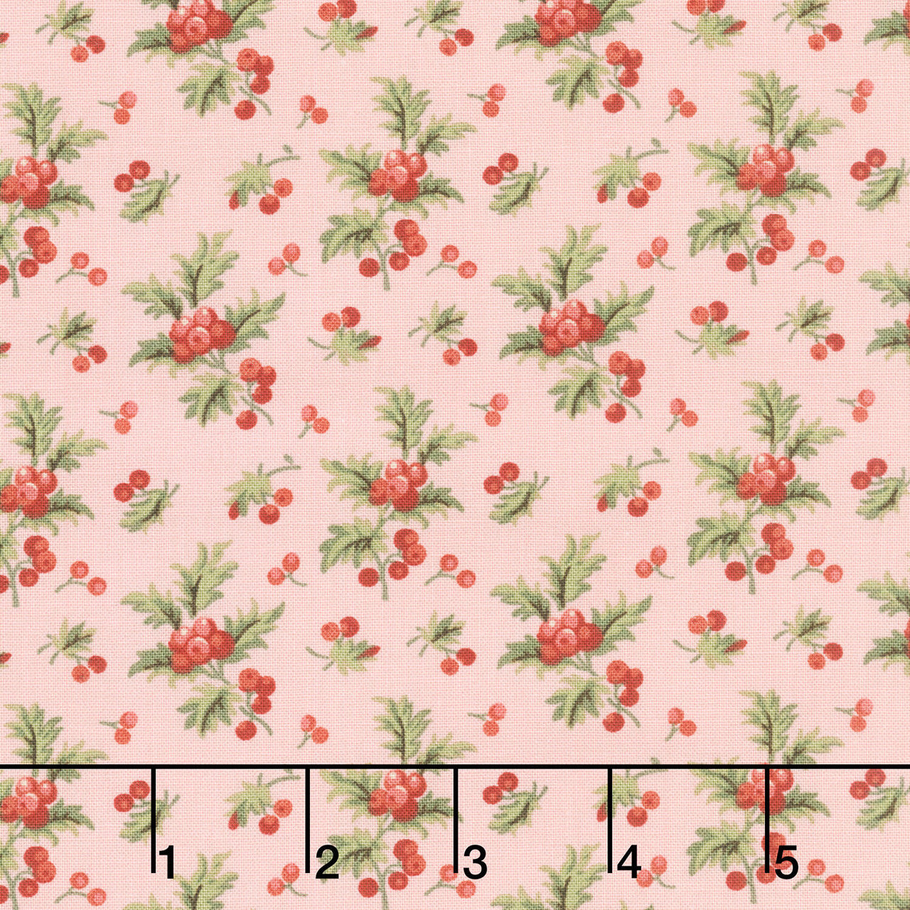 Jingle Bell - Holly Branch Strawberry Crème Yardage