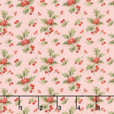 Jingle Bell - Holly Branch Strawberry Crème Yardage
