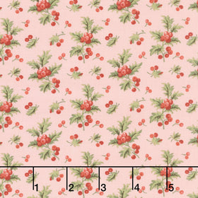 Jingle Bell - Holly Branch Strawberry Crème Yardage