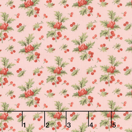 Jingle Bell - Holly Branch Strawberry Crème Yardage