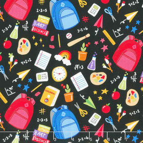 Back to School - School Supplies Black Yardage