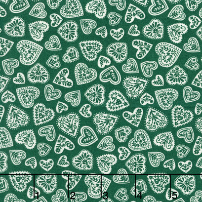 Scandi - Hearts Green Yardage
