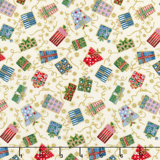 Jolly St Nick - Gifts Cream Metallic Yardage