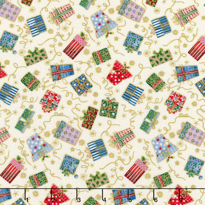Jolly St Nick - Gifts Cream Metallic Yardage