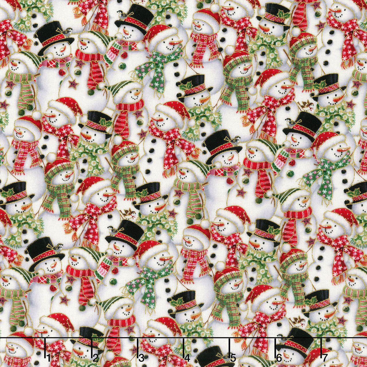 Jolly St Nick - Snowman Parade Metallic Multi Yardage