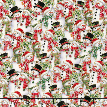 Jolly St Nick - Snowman Parade Metallic Multi Yardage